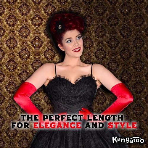 Kangaroo Long Red Opera Gloves for Women - 1 Pair Elbow Length Satin, Tea Party Gloves for Women 1920s Dress Evening Gloves, Cosplay Apparel, Wedding gloves for Bride, Adult Size - Image 5