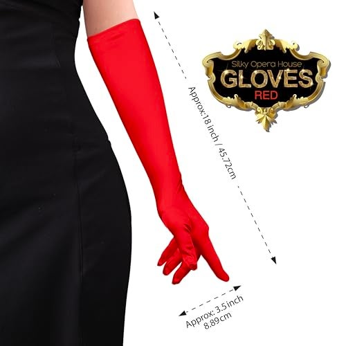 Kangaroo Long Red Opera Gloves for Women - 1 Pair Elbow Length Satin, Tea Party Gloves for Women 1920s Dress Evening Gloves, Cosplay Apparel, Wedding gloves for Bride, Adult Size - Image 2
