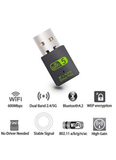 إيروريكس محول واي فاي بلوتوث ثنائي النطاق 2.4 5 جيجاهرتز USB لاسلكي خارجي استقبال ميني واي فاي دونجل للكمبيوتر المحمول المكتبي  - Image 2