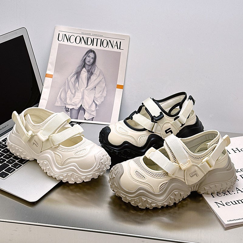 Xy-A277 Women'S Shoes Breathable Hollow White Shoes Sandals Velcro Mary Jane Thick Sole Soft Sole - Image 3