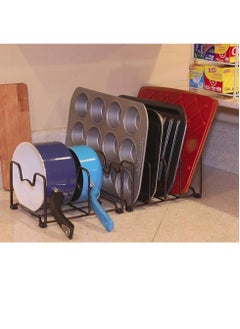 eBasket Pot and Pan Lids Organizer Kitchen Organizer and Tray Holder Organizer for Dish Rack, Sink, Cutting Boards, Pots, Pans, Serving Trays, Containers Reusable in Kitchen Cabinet 5 Compartments (Black)  - Image 1