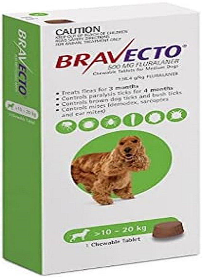 BRAVECTO - MSD | Bravecto Dog Chewable Tablet 10-20  Kg Tick and Flea Control 1 Tablet - Image 1
