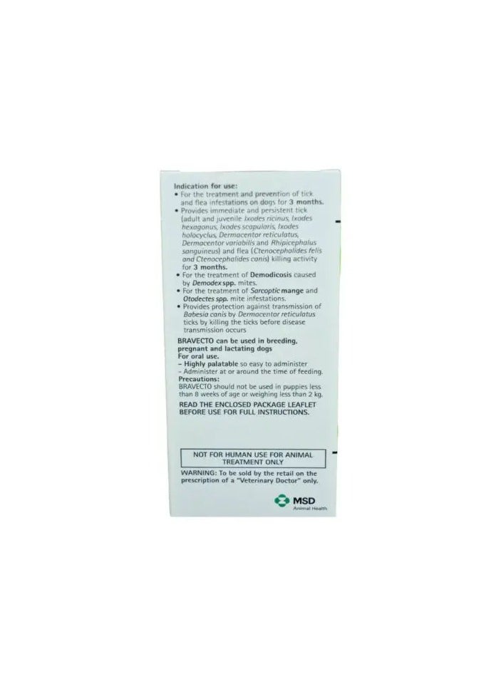 BRAVECTO - MSD | Bravecto Dog Chewable Tablet 10-20  Kg Tick and Flea Control 1 Tablet - Image 1