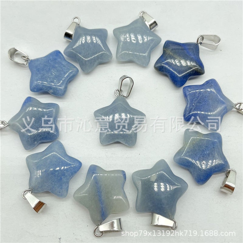 Generic Natural Stone Crystal Agate Pendant Necklace Star Blue East Mausoleum 