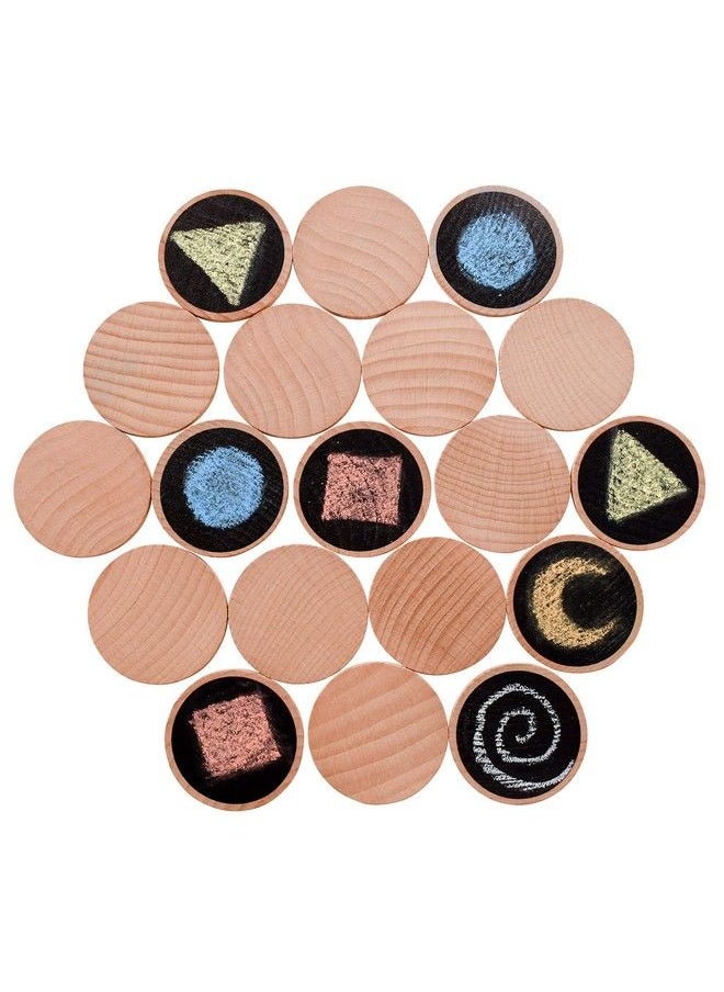 Matching Pairs Create Play Set Of 20 Ages 2+ Wooden Memory Game For Preschoolers & Elementary Aged Kids Blackboard Surfaces To Draw Numbers, Shapes & Illustrations  - Image 1