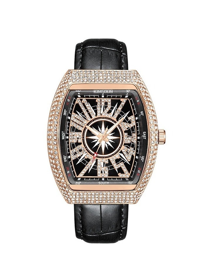 KIMSDUN Men’s Luxury Barrel-Shaped Watch with Star Diamond Accents, Fashionable Waterproof Wristwatch for Business & Casual - Image 1