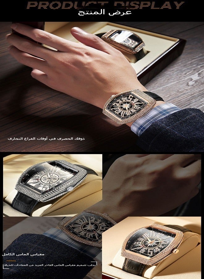 KIMSDUN Men’s Luxury Barrel-Shaped Watch with Star Diamond Accents, Fashionable Waterproof Wristwatch for Business & Casual - Image 2