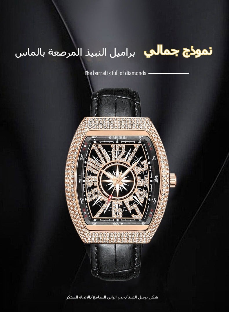 KIMSDUN Men’s Luxury Barrel-Shaped Watch with Star Diamond Accents, Fashionable Waterproof Wristwatch for Business & Casual - Image 5
