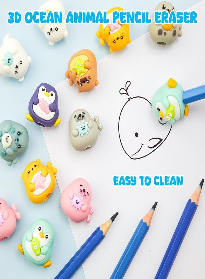 Inn Diary 20 pcs Ocean Animal Pencil Topper Erasers for Kids Classroom Prizes, 3D Funny Pencil Top Erasers for Kids Class Treasure Box,Game Rewards,Party Favors, Non-Removable - Image 3