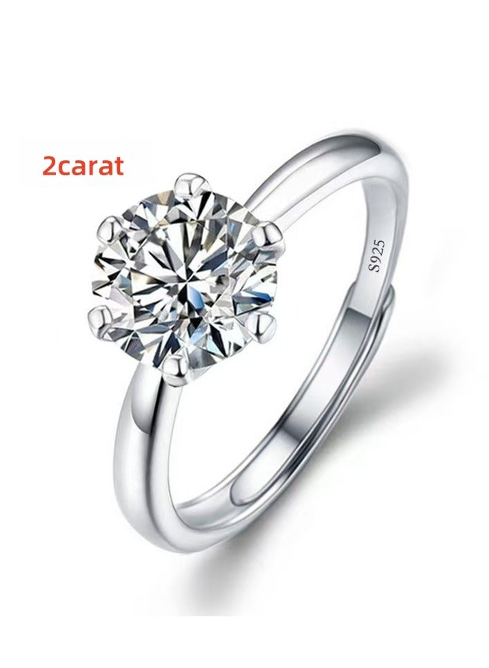 ممتاز 2 قيراط مويسانيتي خاتم زفاف النساء، S925 مطلي بالذهب الأبيض، حجم قابل للتعديل، صندوق الهدايا الفاخر، جاهز للهدايا - Image 1