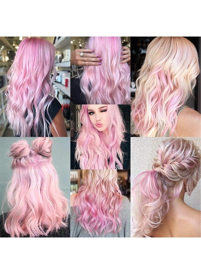 16 Pcs Colored Hair Extensions Curly Wavy Clip in Synthetic Hairpiece Streak for Girls Women Kid, Multi-colors Party Highlights (Light Pink)