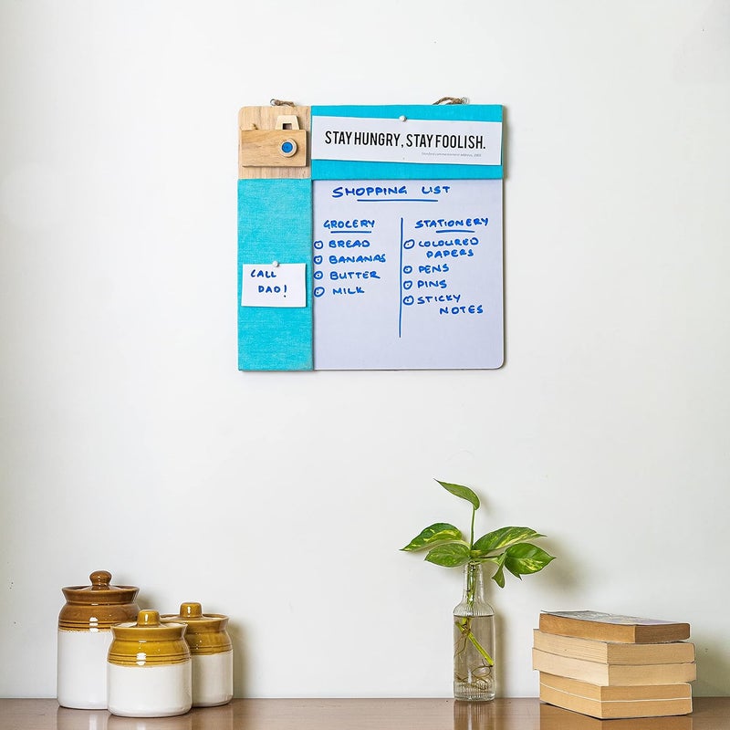 IVEI Wood Combination Board with Pin Board & Whiteboard Best Gift for Home, Office, School | Office Wall Accessories | Utility Boards (Camera - Blue) - Image 2
