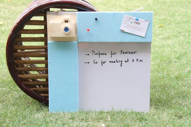 IVEI Wood Combination Board with Pin Board & Whiteboard Best Gift for Home, Office, School | Office Wall Accessories | Utility Boards (Camera - Blue) - Image 3