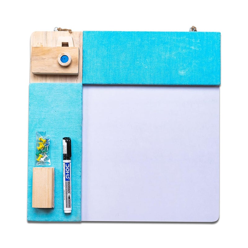 IVEI Wood Combination Board with Pin Board & Whiteboard Best Gift for Home, Office, School | Office Wall Accessories | Utility Boards (Camera - Blue) - Image 1
