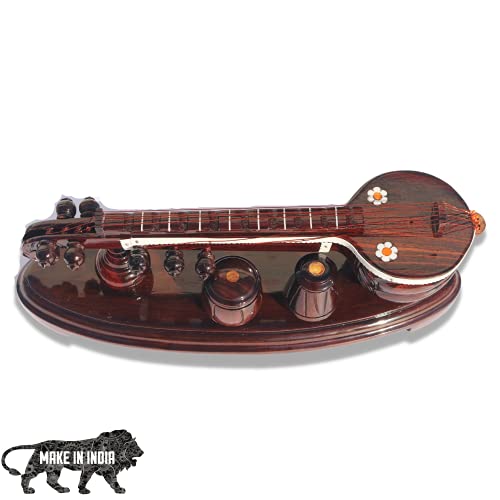 GIFT EQUALS LOVE Handcrafted Premium Finished Rose Wooden Veena with Attached Tabala Set Showpiece (10 Inches) - Image 1