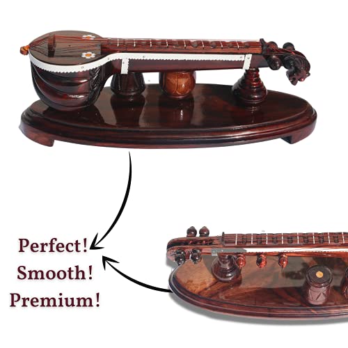 GIFT EQUALS LOVE Handcrafted Premium Finished Rose Wooden Veena with Attached Tabala Set Showpiece (10 Inches) - Image 5