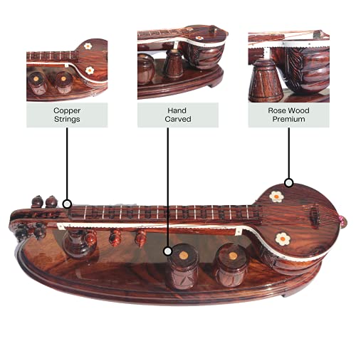 GIFT EQUALS LOVE Handcrafted Premium Finished Rose Wooden Veena with Attached Tabala Set Showpiece (10 Inches) - Image 4