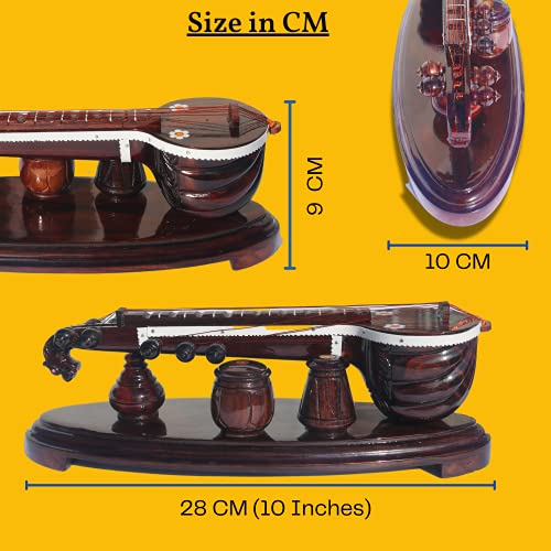 GIFT EQUALS LOVE Handcrafted Premium Finished Rose Wooden Veena with Attached Tabala Set Showpiece (10 Inches) - Image 3