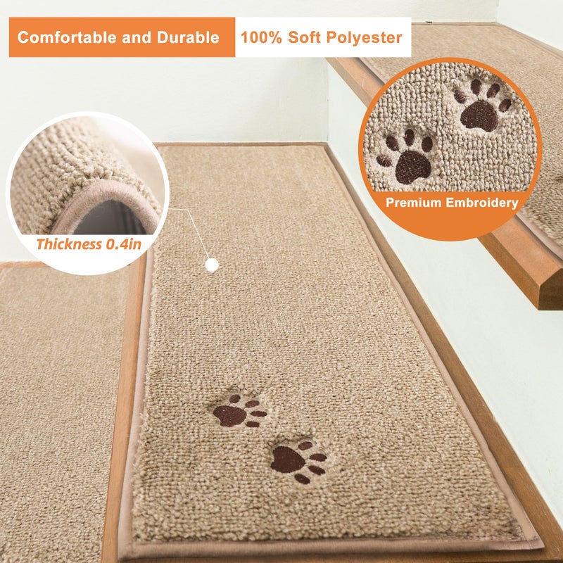 BEQHAUSE Stair Treads for Wooden Steps 28inX9in, Non Slip Carpet Stair Treads Indoor Stair Runners Machine Washable, Soft Stair Rugs Mat Surface Polyester TPE Backing, 15pcs, Beige - Image 3
