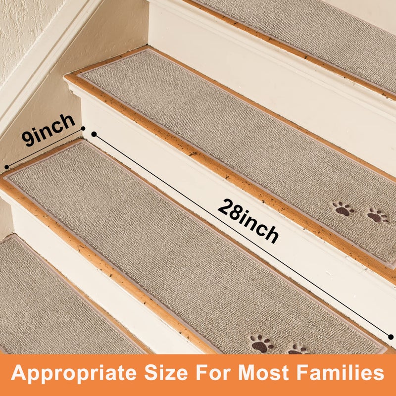 BEQHAUSE Stair Treads for Wooden Steps 28inX9in, Non Slip Carpet Stair Treads Indoor Stair Runners Machine Washable, Soft Stair Rugs Mat Surface Polyester TPE Backing, 15pcs, Beige - Image 2