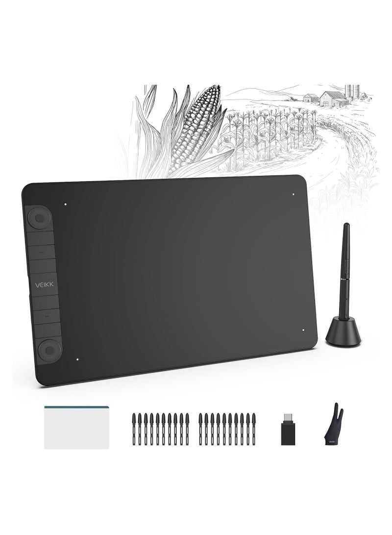 Veikk VK1060PRO Graphic Drawing Tablet – 10x6 Inch Tablet with Double Dial Design, 8192 Pressure Levels, Battery-Free Pen  - Image 1