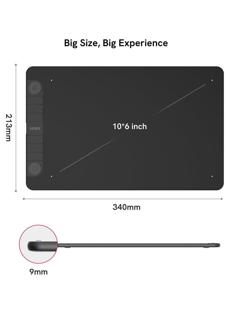 Veikk VK1060PRO Graphic Drawing Tablet – 10x6 Inch Tablet with Double Dial Design, 8192 Pressure Levels, Battery-Free Pen  - Image 5