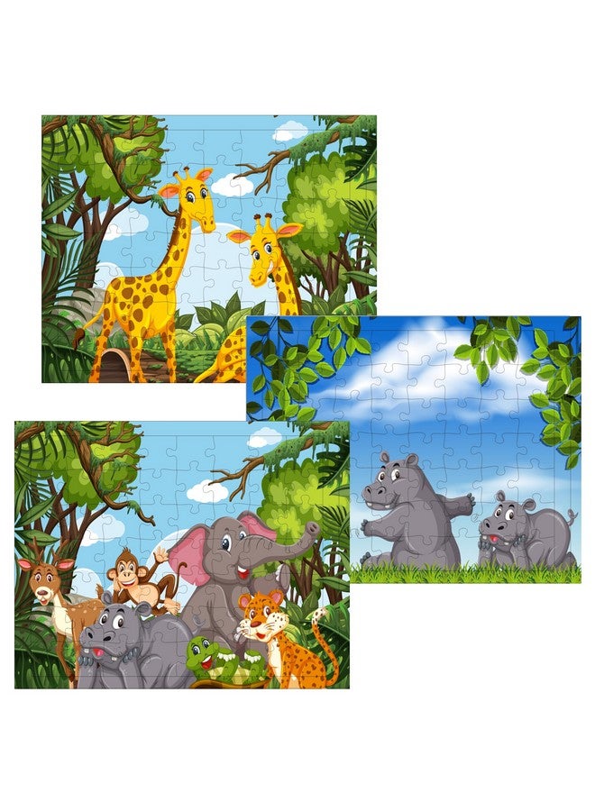 Fiddlys 54 Pcs Wood Jigsaw Puzzles for Kids & Children Age 6+ Animal World and Sea World (Wild Animals Pack of 3) - Image 1