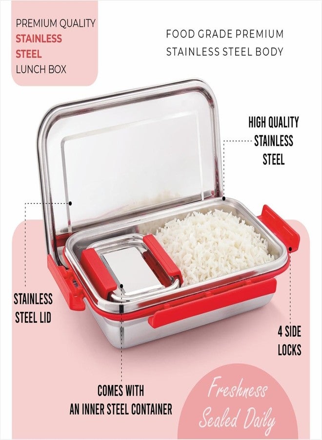 sunlife - Steel Lock Max Stainless Steel Lunch Box | SUS 304 Inside | Leak Proof Silicone Seal | Clip-n-Lock | BPA Free | Dishwasher Safe (Red) - Image 4