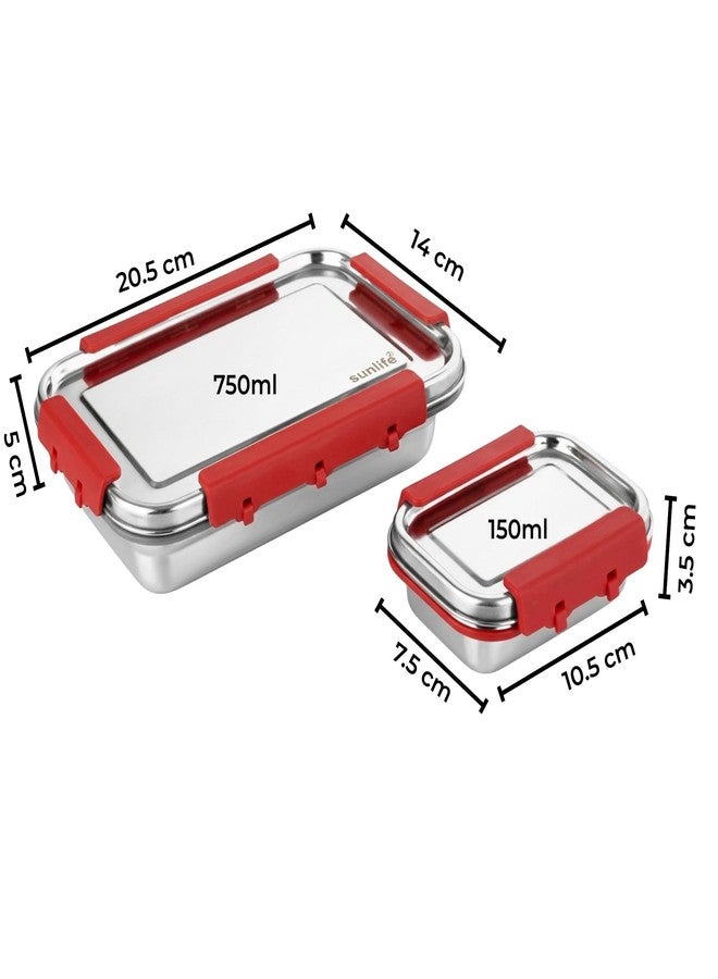 sunlife - Steel Lock Max Stainless Steel Lunch Box | SUS 304 Inside | Leak Proof Silicone Seal | Clip-n-Lock | BPA Free | Dishwasher Safe (Red) - Image 2