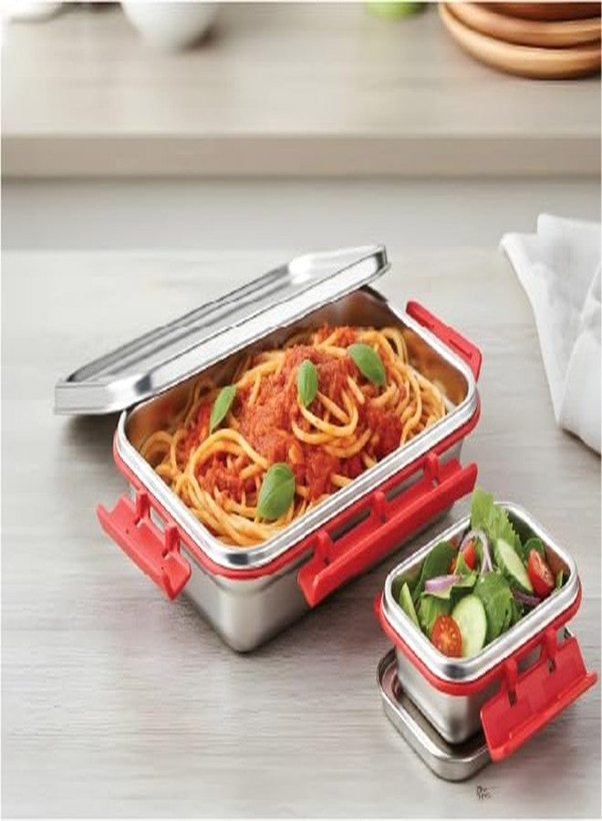 sunlife - Steel Lock Max Stainless Steel Lunch Box | SUS 304 Inside | Leak Proof Silicone Seal | Clip-n-Lock | BPA Free | Dishwasher Safe (Red) - Image 1