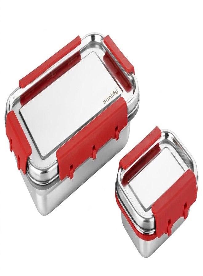 sunlife - Steel Lock Max Stainless Steel Lunch Box | SUS 304 Inside | Leak Proof Silicone Seal | Clip-n-Lock | BPA Free | Dishwasher Safe (Red) - Image 5