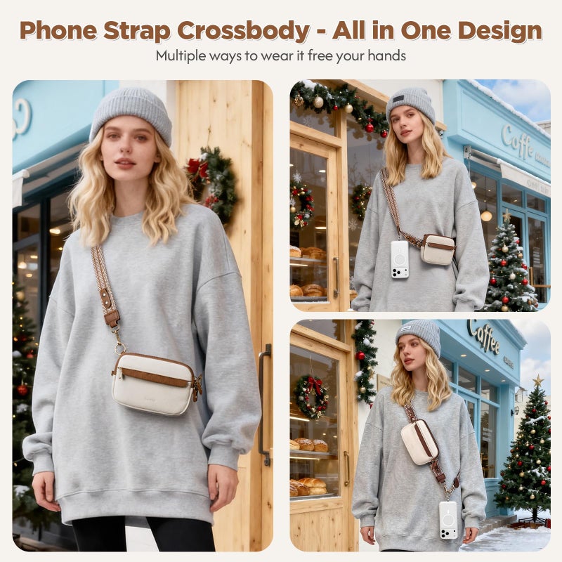 Tiostep Clip and Go Strap for Phone with Wallet Crossbody Phone Lanyard Adjustable and Anti-Theft Leather Purse with RFID Zipper Pouch for Travel Daily Life. Medium White-Brown - Image 2