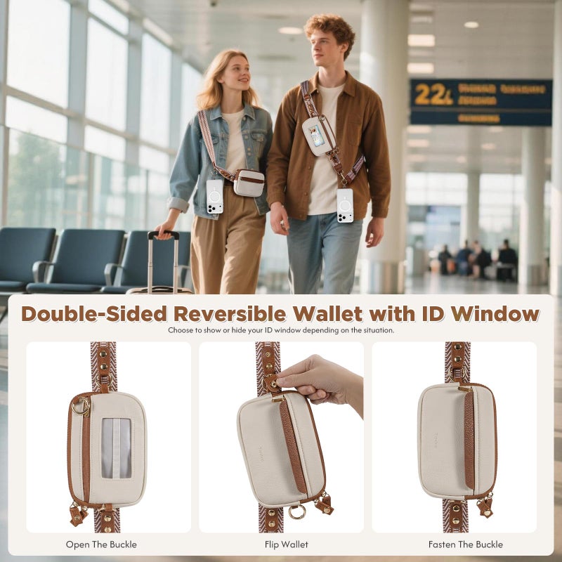 Tiostep Clip and Go Strap for Phone with Wallet Crossbody Phone Lanyard Adjustable and Anti-Theft Leather Purse with RFID Zipper Pouch for Travel Daily Life. Medium White-Brown - Image 5