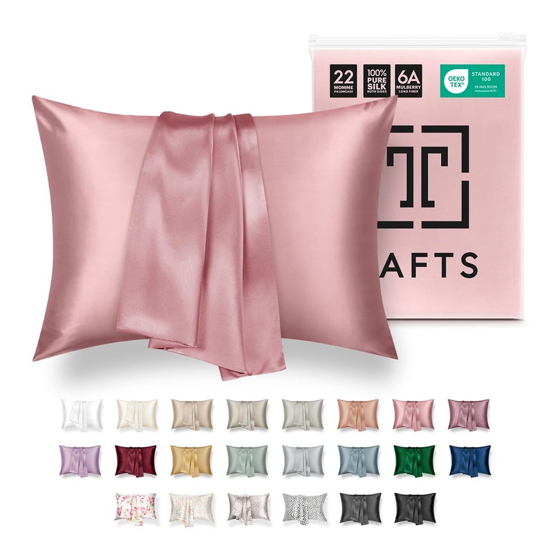 Tafts Pillow Cases  22mm 100 Pure Mulberry 6A Silk Pillowcase for Hair  Skin with Zipper Closure Cooling Natural Organic Double Sided Silk Pillow Case Misty Rose Pink Queen 20x30 1pc