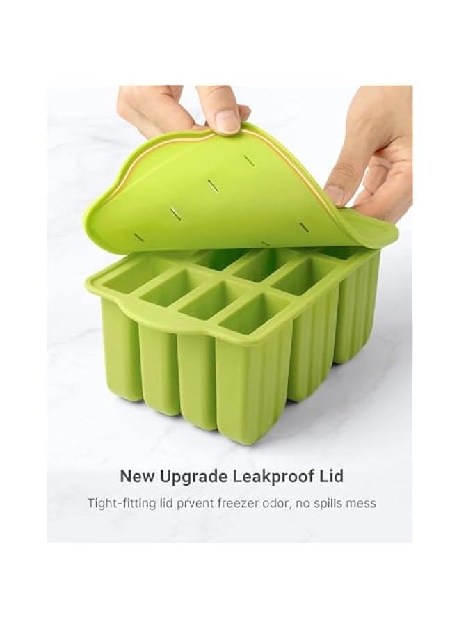 Popsicle Molds Silicone BPA-free,12 Pieces Popsicle Trays for Freezer,Homemade Ice Cream Popsicle Molds,Large Ice Pop Maker Set,Reusable Ice Lolly Mould with 50PCS Popsicle Sticks