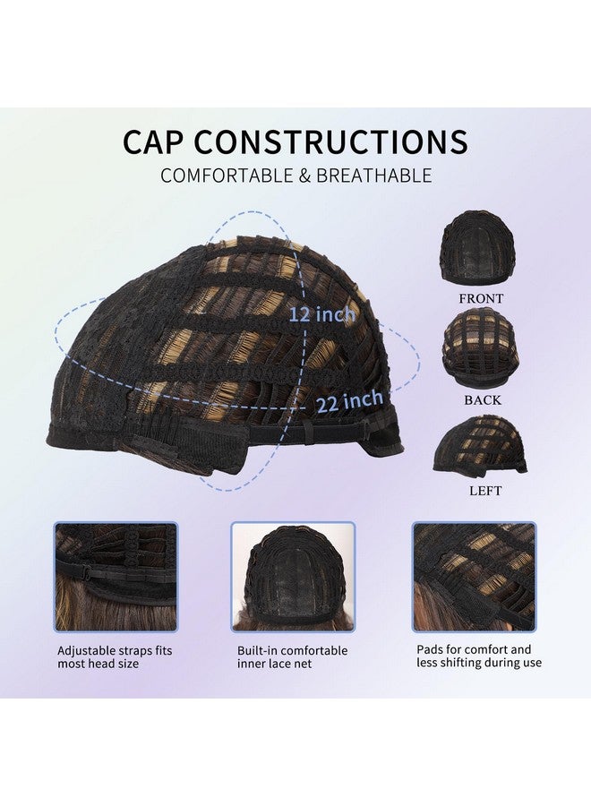 كاليس باروكة شعر صناعية نسائية من كاليس براون مع خصلات مميزة، مع غرة شعر، وفرق في المنتصف، وشعر بشري طويل مستقيم ومقاوم للحرارة، ومختلط، للنساء (بني مع خصلات مميزة) - Image 5