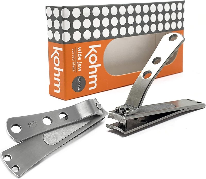 KOHM Curved Nail Clippers with Nail File (in Build) - Heavy Duty Stainless Steel Toe Nail Nippers Tool for Men, Women, Seniors & Adults