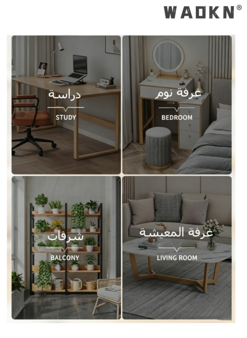 دبليو أيه أو كي أن طبقة مزدوجة الكمثرى الأصفر الخشب + الإطار الأبيض رف التخزين رف المكتب الخشبي رف التخزين رف سطح المكتب الإمدادات بسيطة Dresser أعلى منظم التخزين رف مقصورة ديكور الجمال رف الكتب السيدات الرجال والأطفال (50 * 20 سم) - Image 5