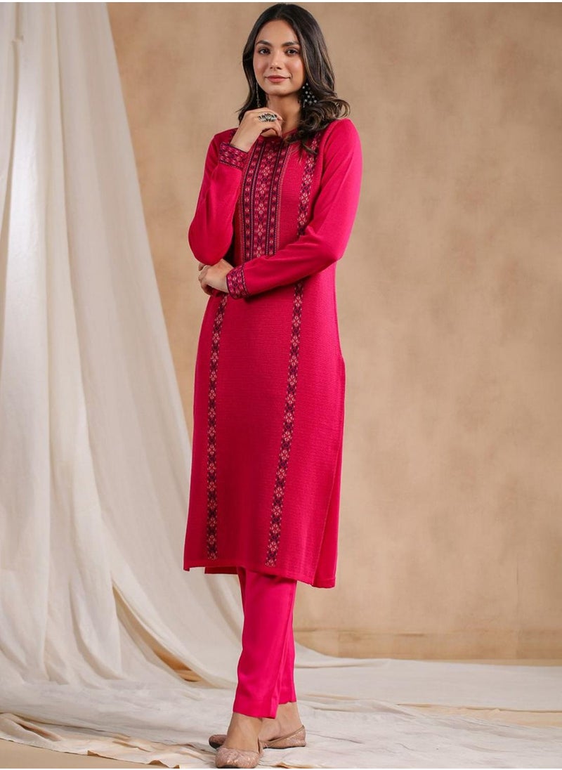 ISHIN Women's Pink Polyester Blend Embellished Tunic Straight Fit Kurta  - Image 5