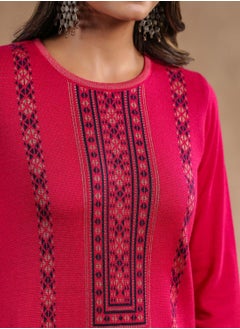 ISHIN Women's Pink Polyester Blend Embellished Tunic Straight Fit Kurta  - Image 2
