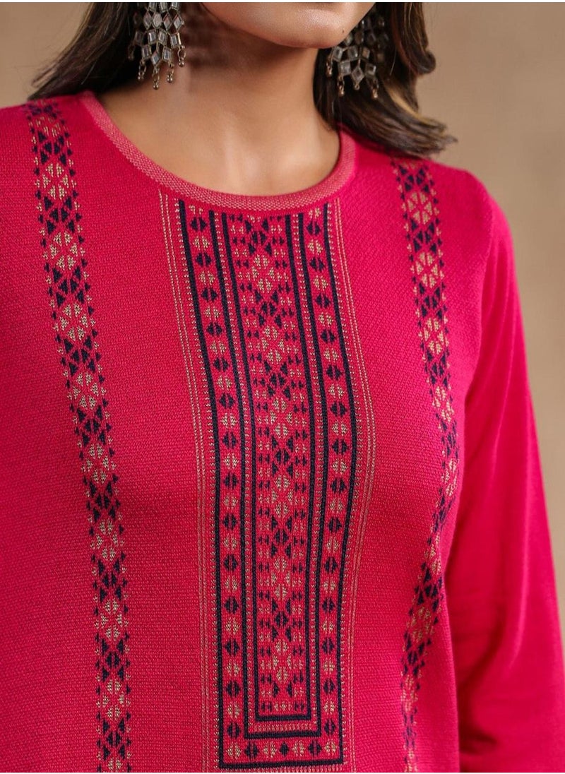 ISHIN Women's Pink Polyester Blend Embellished Tunic Straight Fit Kurta  - Image 2
