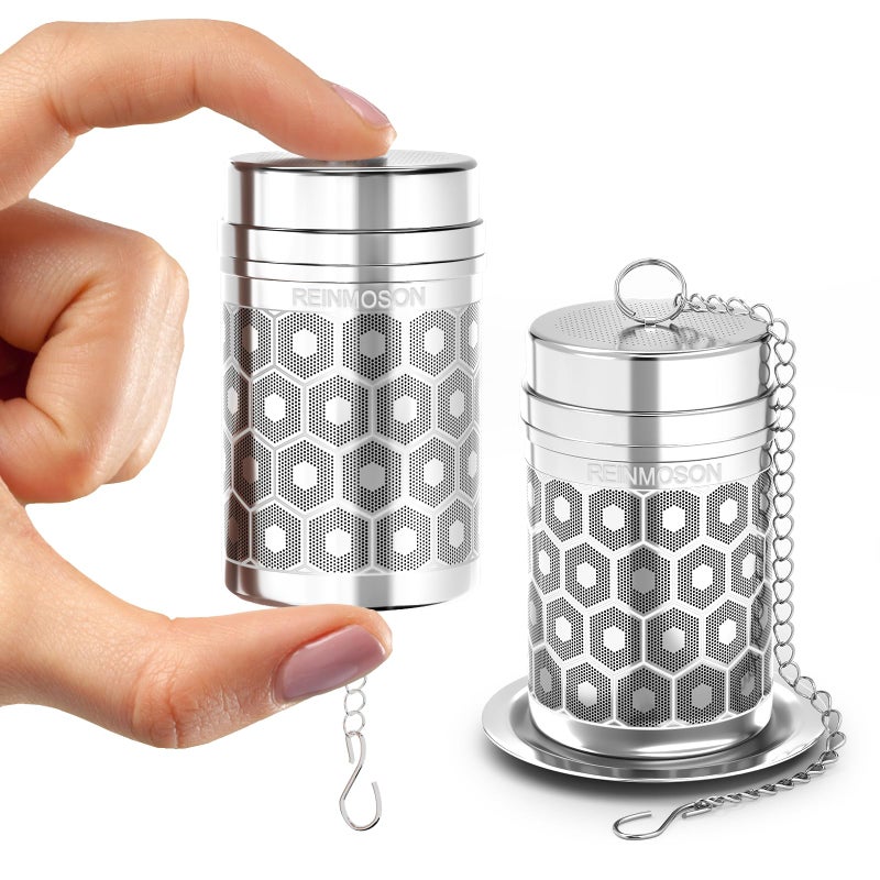 Reinmoson 2 Pack Reinmoson Mini Tea Strainers for Loose Tea, Extra Fine Mesh Tea Infuser, 304 Stainless Steel & Updated Slim Threaded Lid, Loose Leaf Tea Steeper for Black Tea, Rooibos, etc - Image 1