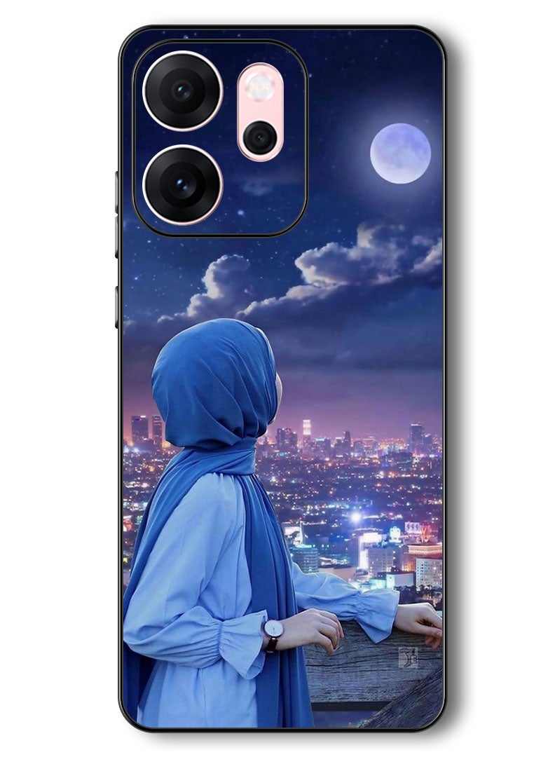 Theodor Case Compatible with Oppo Reno 14 F 6.57 Inch Protection Shockproof Bumper Cover Hijab Girl Looking at Moon - Image 1