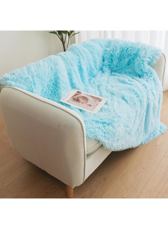 HAIHUA Blue Faux Fur Throw Blanket, Blue 50" x 60" Fluffy Blanket Throw, Shaggy Plush Decorative Couch Blanket, Cute Furry Throw Holidy Fuzzy Lap Blanket for Kids Women Men Teen Girls - Image 4