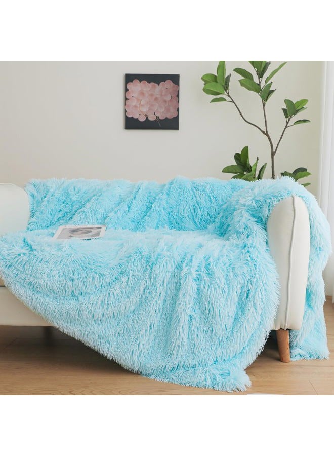 HAIHUA Blue Faux Fur Throw Blanket, Blue 50" x 60" Fluffy Blanket Throw, Shaggy Plush Decorative Couch Blanket, Cute Furry Throw Holidy Fuzzy Lap Blanket for Kids Women Men Teen Girls - Image 2