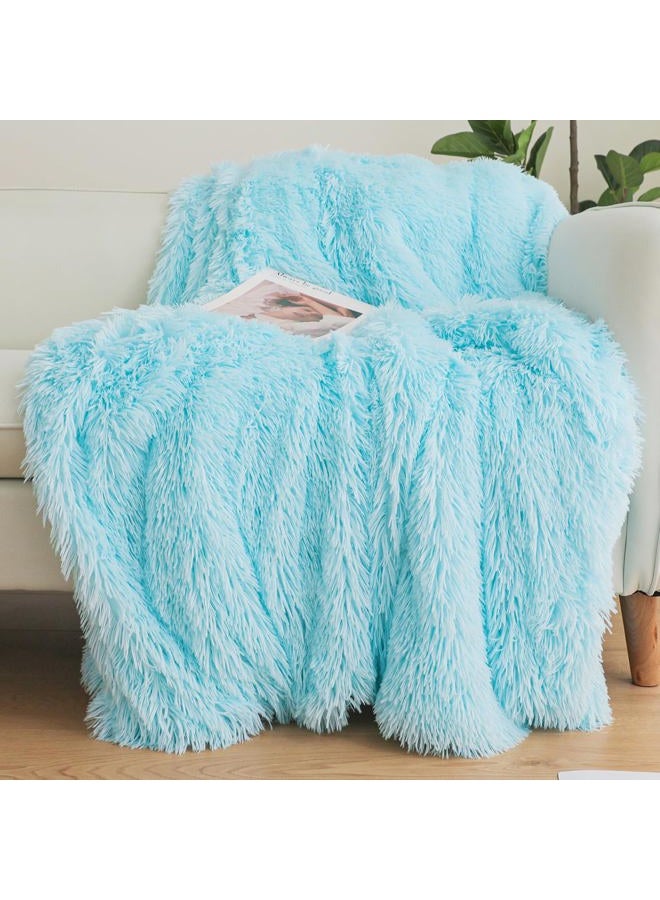 HAIHUA Blue Faux Fur Throw Blanket, Blue 50" x 60" Fluffy Blanket Throw, Shaggy Plush Decorative Couch Blanket, Cute Furry Throw Holidy Fuzzy Lap Blanket for Kids Women Men Teen Girls - Image 1