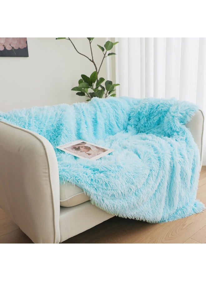 HAIHUA Blue Faux Fur Throw Blanket, Blue 50" x 60" Fluffy Blanket Throw, Shaggy Plush Decorative Couch Blanket, Cute Furry Throw Holidy Fuzzy Lap Blanket for Kids Women Men Teen Girls - Image 5