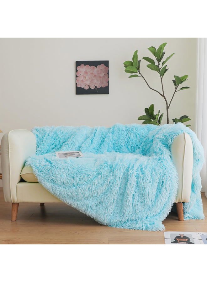 HAIHUA Blue Faux Fur Throw Blanket, Blue 50" x 60" Fluffy Blanket Throw, Shaggy Plush Decorative Couch Blanket, Cute Furry Throw Holidy Fuzzy Lap Blanket for Kids Women Men Teen Girls - Image 3