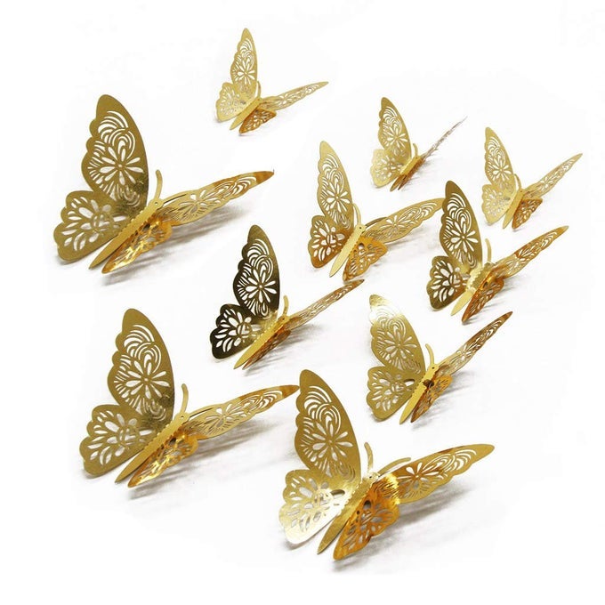 3D BUTTERFLY WALL STICKERS BUTTERFLY WALL DECALS FOR HOME DECOR DIY BUTTERFLIES FRIDGE STICKER ROOM DECORATION PARTY WEDDING DECOR 48 PCS GOLD