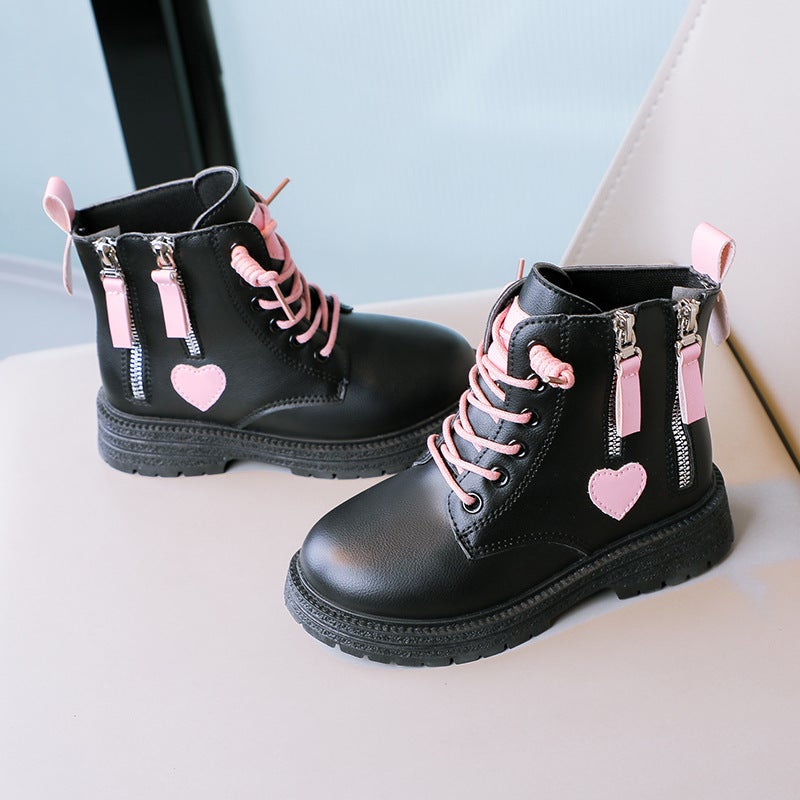 Girls Boots Autumn and Winter 2024 New Childrens Martin Boots Large Childrens Low-barred Princess Boots Little Girls Leather Ankle Boots Black shoes - Image 4
